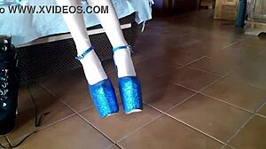 step into my ankle boots and sky-high blue heels now