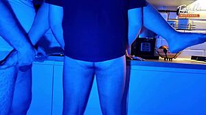 wife slurps two throbbing cocks in glowing neon threesome full scene