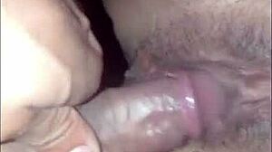 Pretty shaved babe's big white pussy licked then creampied deep