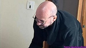 Skinny stepdad licks stockings-clad stepdaughter's tight bedroom pussy