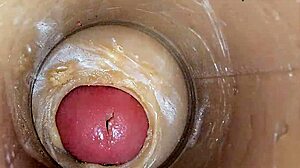 super cum floods tight oiled pussy asmr 4k closeup