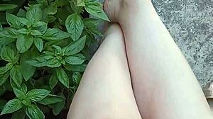 gretala bares juicy pussy in outdoor courtyard breeze