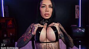 Tattooed bombshell Lacey Jayne chokes on cock riding rough to domination