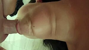 Asian maid bent over mirror fucked cum covered tits