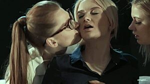 Bree haze licks and toys two lesbian students' asses in threesome