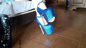 step into my ankle boots and sky-high blue heels now