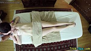 amateur brunette babe gets sneaky massage spied on cam