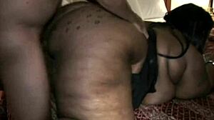 huge ebony bbw with fat ass and big tits deepthroats bbc while husband phones