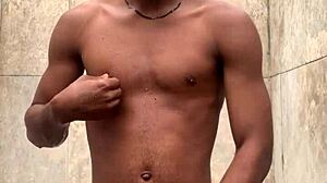 amateur gives soapy dick massage in shower almost caught cumming