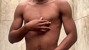 amateur gives soapy dick massage in shower almost caught cumming