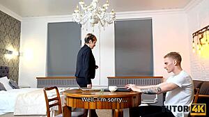 tutor4k. short-haired tutor sneaks steamy sex with her young student