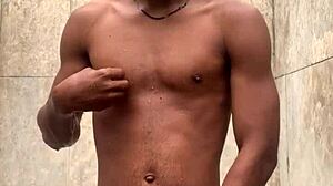 amateur gives soapy dick massage in shower almost caught cumming