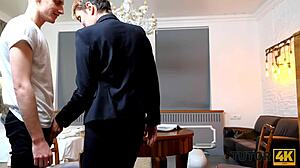 tutor4k. short-haired tutor sneaks steamy sex with her young student