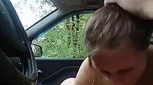 Russian blonde milf gives public car blowjob then ass sex outdoors