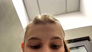 Teen gives sloppy public blowjob drowning in saliva