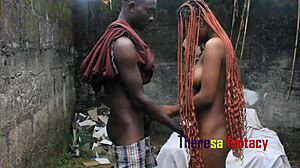 stepdad rams ebony stepdaughter's wet pussy outdoors creampie