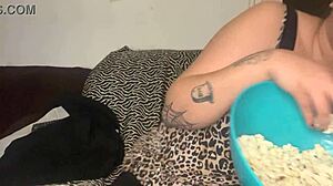 sexy backstage fetish mouth crunches popcorn with armpits