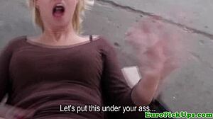 Tattooed Blonde Girl Next Door Picked Up for Close-Up Blowjob Fuck