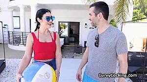 Big Tit Curvy Neighbor Joins Outdoor Memorial Day Party for Deepthroat Blowjob