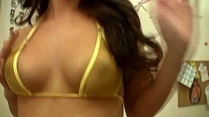 Jenny Welch teases older man stripping in seductive yellow pantyhose wetness