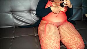 red lingerie milf teases shaved tits for titjob