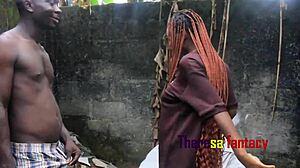 stepdad rams ebony stepdaughter's wet pussy outdoors creampie