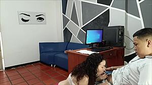 Cute Colombian Stepsis Bent Over for Boss Deepthroat Doggystyle Creampie