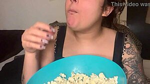 sexy backstage fetish mouth crunches popcorn with armpits