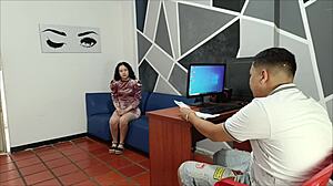 Cute Colombian Stepsis Bent Over for Boss Deepthroat Doggystyle Creampie