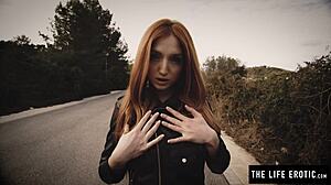 redhead's nipples clamped ball gagged she cums shaking hard