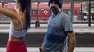 public train terminal couple fucks pussy outdoor flashing sexy!
