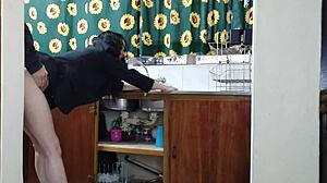 Pretty tattoo boss ladies bent over doggystyle for young handjobs