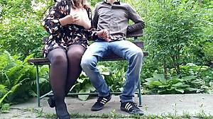 Stepmom's Big Natural Tits Help Chubby Cougar Flash Outdoors