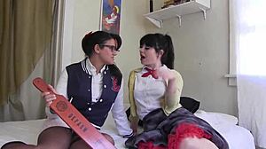 rough costumed lesbians toy fuck muff dive strapon moaning