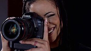 Ebony journalist bound tight in wild threesome bdsm slave session!