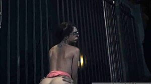 Guys chase tied-up nympho in glasses!