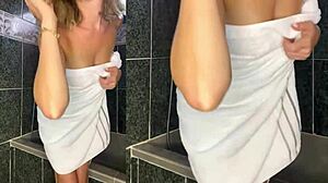 hot hellcat milf strips naked washing wet pussy shower toes