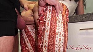 my sexy curvy cleaner lady in leggings takes my tip deep in her kitchen pussy...