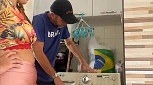 Wife flashes big pussy lips for husband nearby