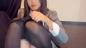 Black-Haired Nurse Ladyboy Quietly Masturbates in Private Shoot