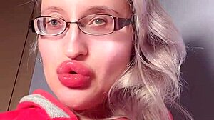 Bimbo Goddess in Red Lipgloss Dominates Webcam Findom