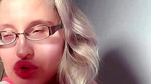 Bimbo Goddess in Red Lipgloss Dominates Webcam Findom