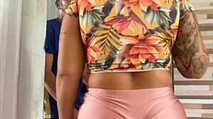 Wife flashes big pussy lips for husband nearby