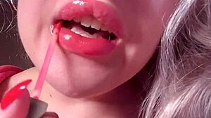 Bimbo Goddess in Red Lipgloss Dominates Webcam Findom