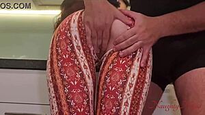 my sexy curvy cleaner lady in leggings takes my tip deep in her kitchen pussy...