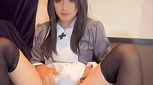 Black-Haired Nurse Ladyboy Quietly Masturbates in Private Shoot
