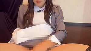 Black-Haired Nurse Ladyboy Quietly Masturbates in Private Shoot