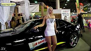 russian blonde upskirt flashes her panties quick