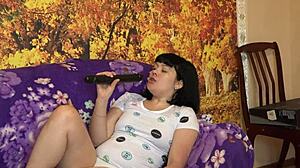 Brunette Socks Slut SUCKS Rubber Cock Then DILDO Pounds Juicy Anal!