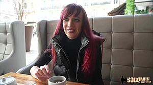 Luna's hot redhead body craves two cocks pounding her ass in lingerie and stockings